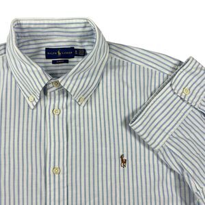 Ralph Lauren Slim Fit Men’s XL Striped Oxford Short Sleeve Shirt Blue Pony